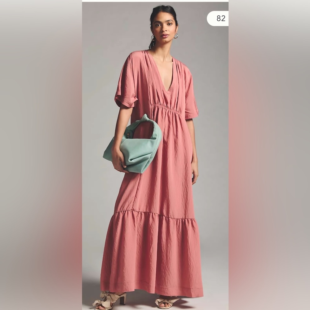 NWT Anthropologie size XS V-neck maxi dress sin dark peach color